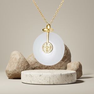 14k Gold Plated White Jade Sterling Silver Necklace Unisex
